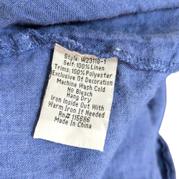 Johnny Was Kitti Dress XL 100% Linen Chambray Floral Embroidered Lace Up Bell Sl - Picture 9 of 11